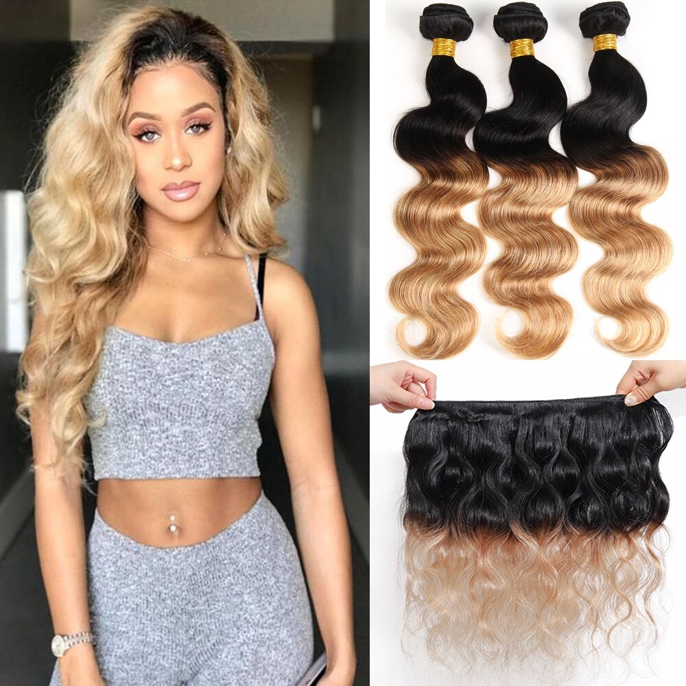 Body Wave Bundles T1b/4/27 Blonde Ombre Human Hair Bundles Deals Remy Hair Extensions Peruvian Brazilian Hair Weave Bundles